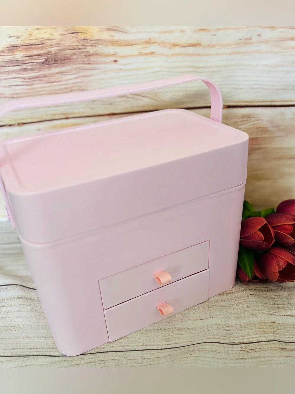 Light Pink Portable Makeup Cosmetic Storage Box NEW